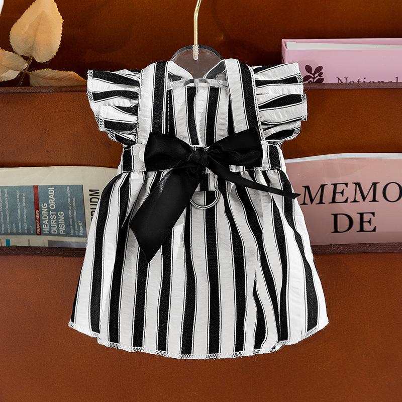 Spring Summer Dog Dress Hepburn Style Big Bow Traction Skirt Teddy Bigbear Small Dog Pet Clothes