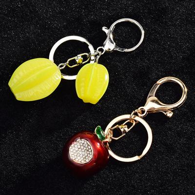 Porte-clés Pendentif Cristal Pomme Délicat Mignon Dessin Animé Créatif Cadeau Alliage Strass Porte-clés