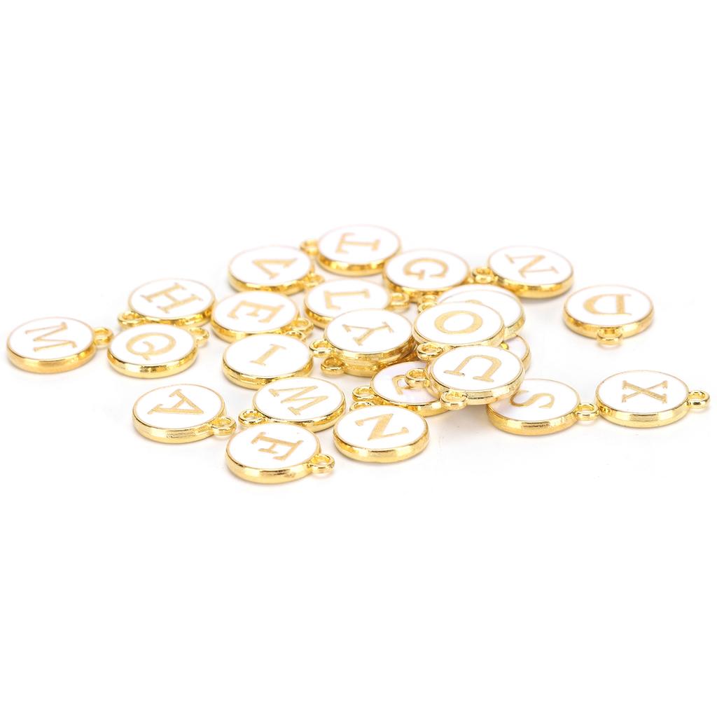 26Pcs Letter Pendant White Dripping Oil Alloy Small Decorative Listing Bracelet Accessories