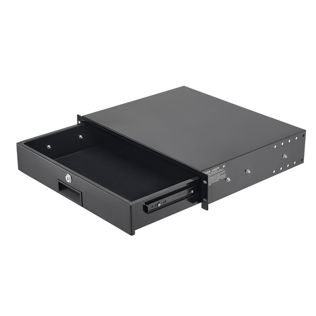 VEVOR 2U Rack Mount Drawer, 22.68 Kg Max Load-Bearing, Lockable Server Cabinet Case, Sliding Drawer with Lock and Cable Management Holes