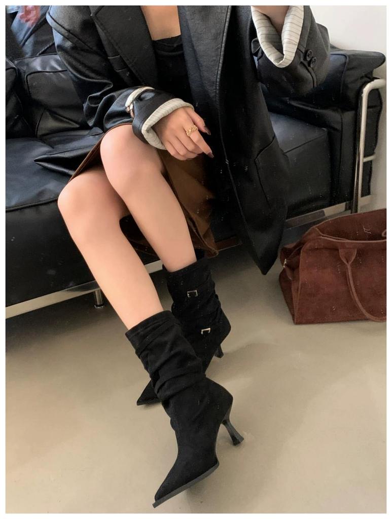 2025 Sexy Pointed Toe Women Boots Autumn High Heels Shoes Luxury Chelsea Boots Party Stiletto Pumps New Plus Size 40 Mujer Botas