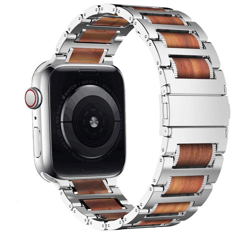 

Деревянный+Металлический ремешок для Apple Watch 11 10 46мм 42мм/Ultra 3 2 1 49мм Браслет iWatch Серии 9 8 7 6 5 4 SE 44мм 45мм 41 40мм Ремешок 38mm-40mm-41mm серебряный
