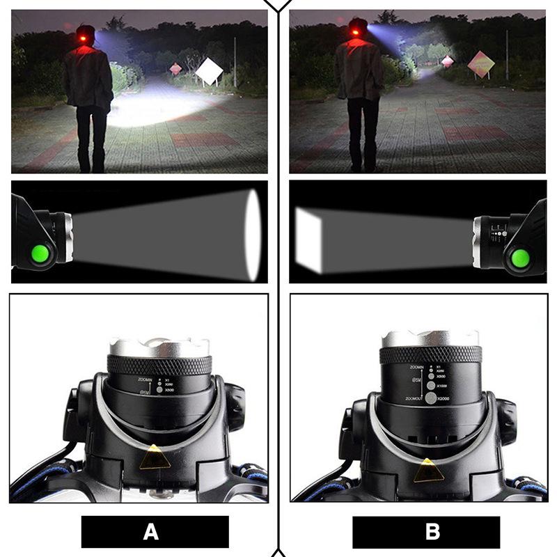 T6 Rechargeable LED Induction Headlight, Strong Light Long-distance Projection Head-mounted Retractable Zoom Headlight Outdoor Fishing Headlight
