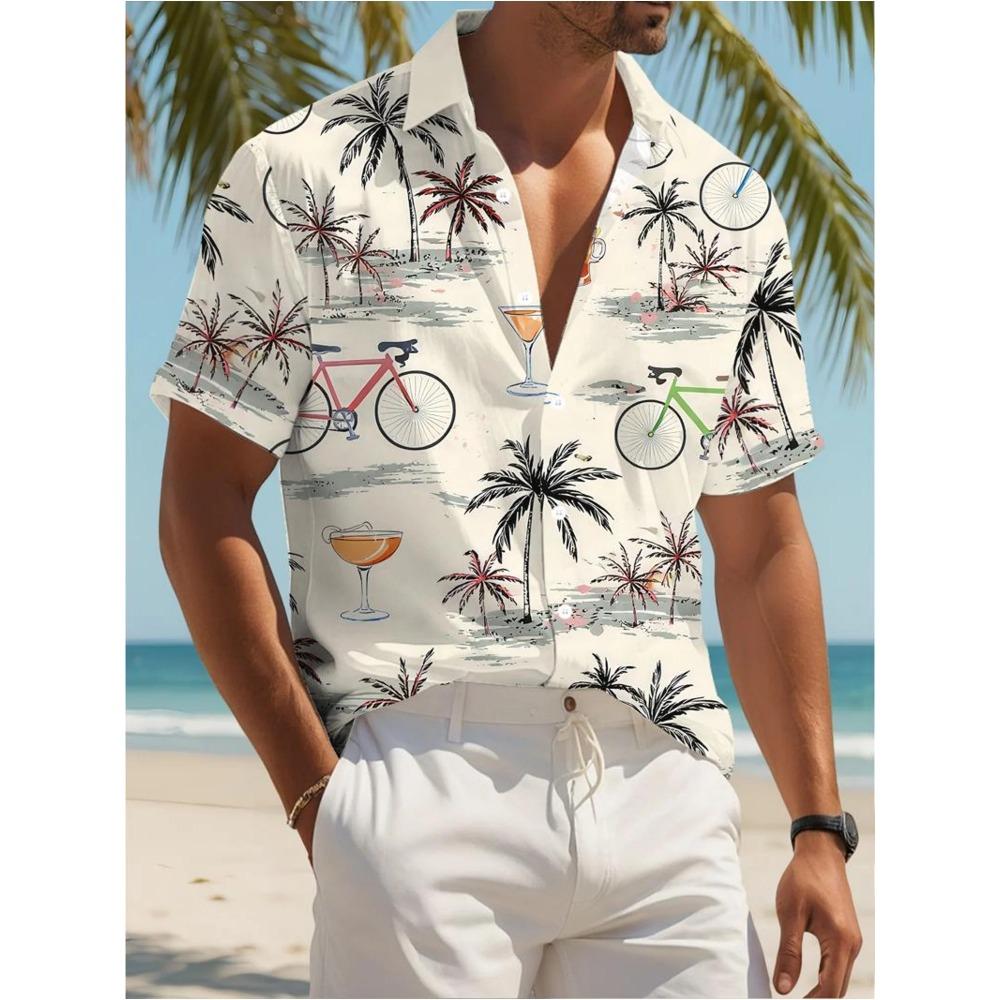 Men's Urban Hawaiian Shirt Summer Man Short Sleeve Cool Beach Print Breathable Lightweight Casual Fashion Tops