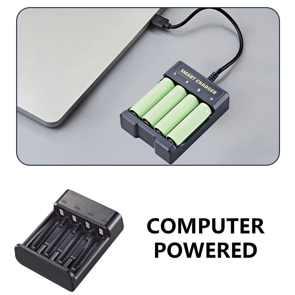 USB-betriebenes Batterieladegerät für wiederaufladbare AA/AAA Ni MH/Ni Cd-Zellen mit Ladeanzeige, 4 Steckplätze, 1,2 V, 300 mA x 4 Ausgänge