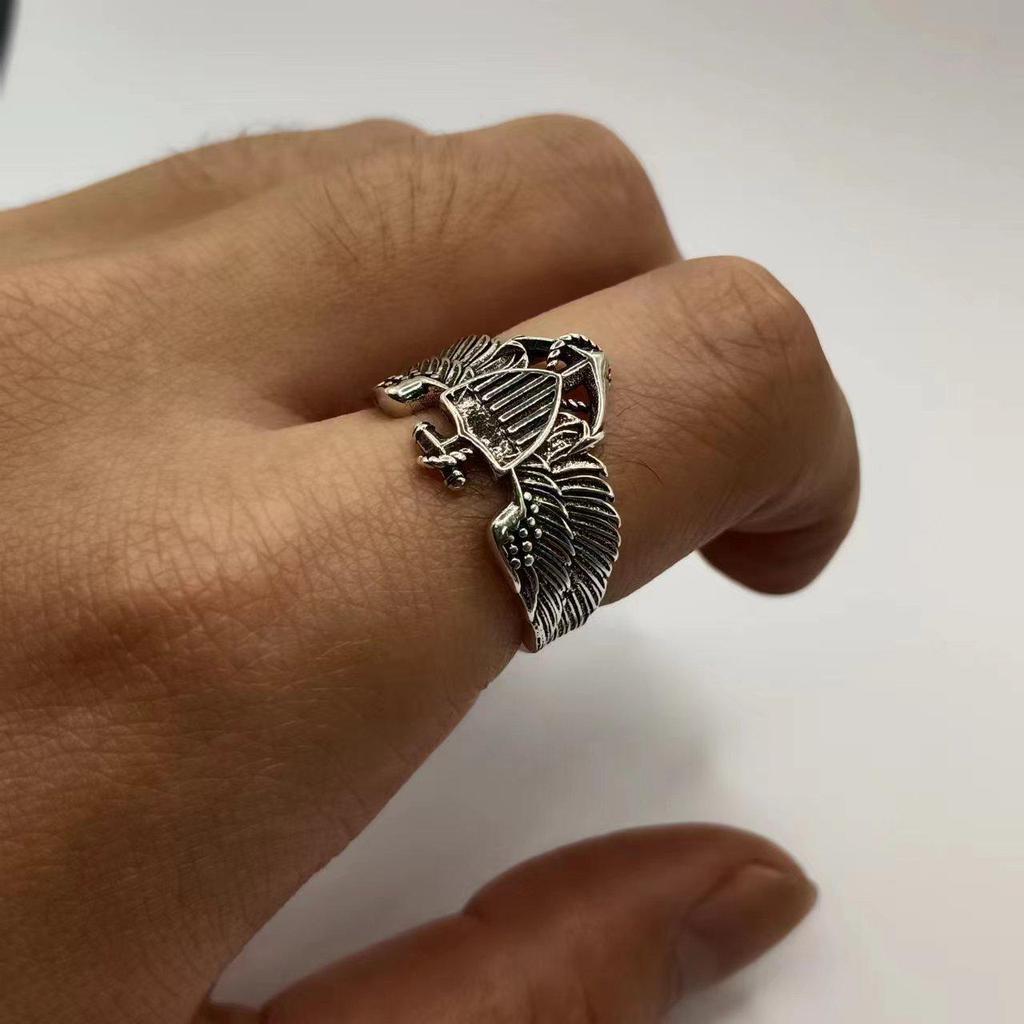 Yin Taifei Retro Amerikanischer Soldaten Hundemarke Abzeichen Ring - Herren Hip Hop Punk Offener Ring