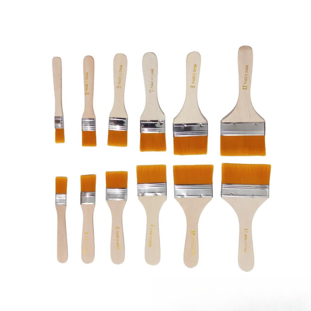 10 Pcs Yellow Nylon Flat Brush Oil Painting Nylon Brush Art Brush Wooden Oil Painting Brush Flat Brush