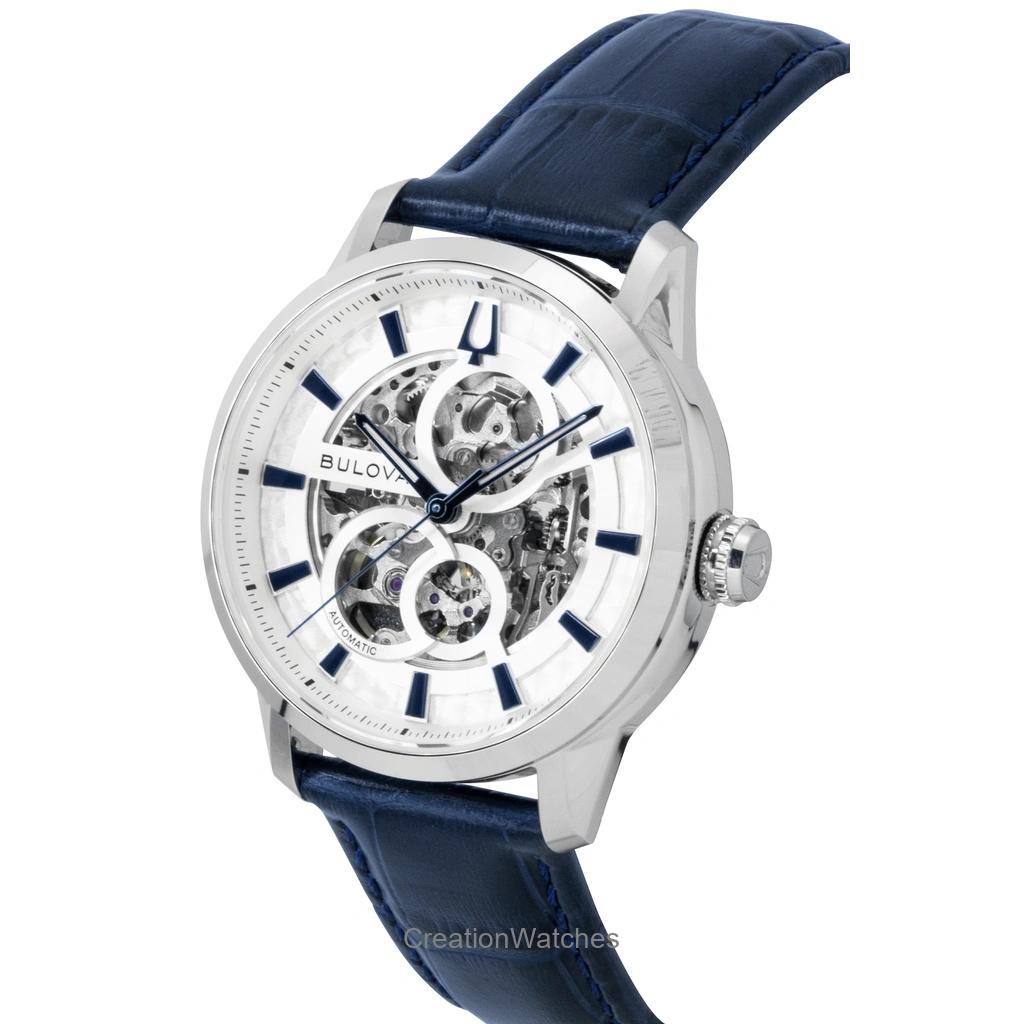 Bulova Sutton Leather Strap Silver Skeleton Automatic 96A330 Men's Watch