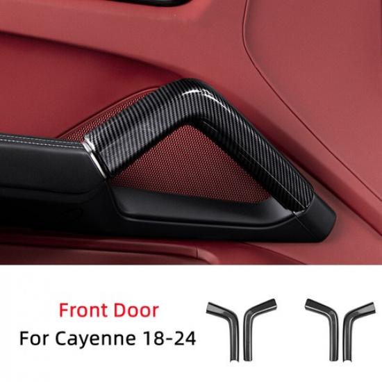 2x Glossy ABS Carbon FIber Car Inner Door Middle Handle Cover For Cayenne 19 20 Front Left + Front Right