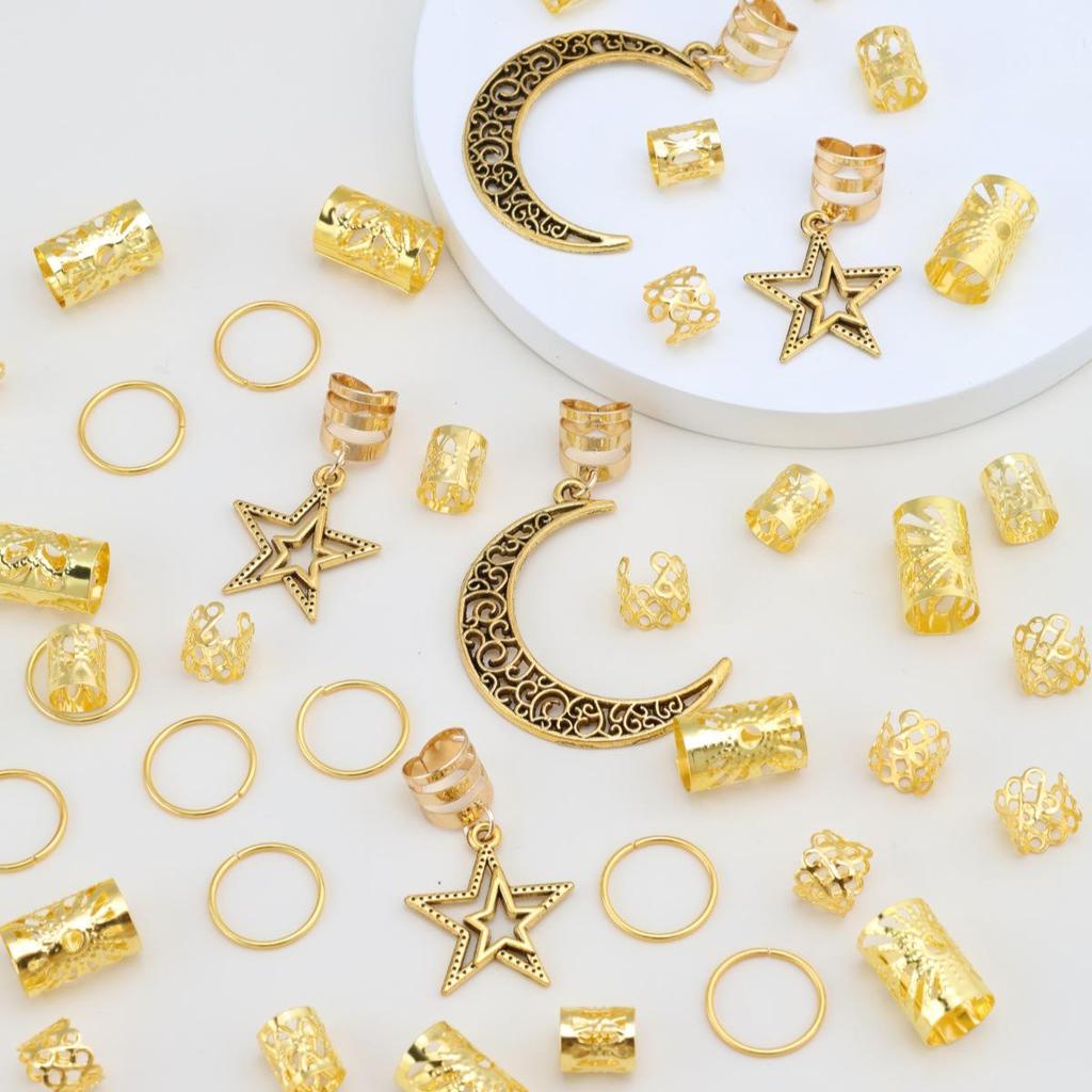 45pcs Star Braid Metal Pendant Hair Rings