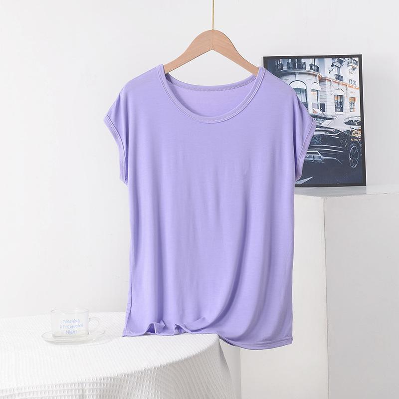 Summer Top for Moms Solid Color Ladies' Loose Fit Modal T-Shirt Plus Size Round Neck Short Sleeve T-shirt