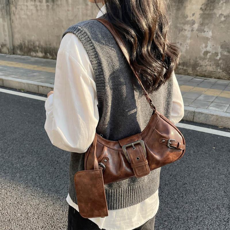 Einschulter-Loaf-Tasche - Retro Business-Casual-Stil Tasche - Modische Unterarm-Motorradtasche