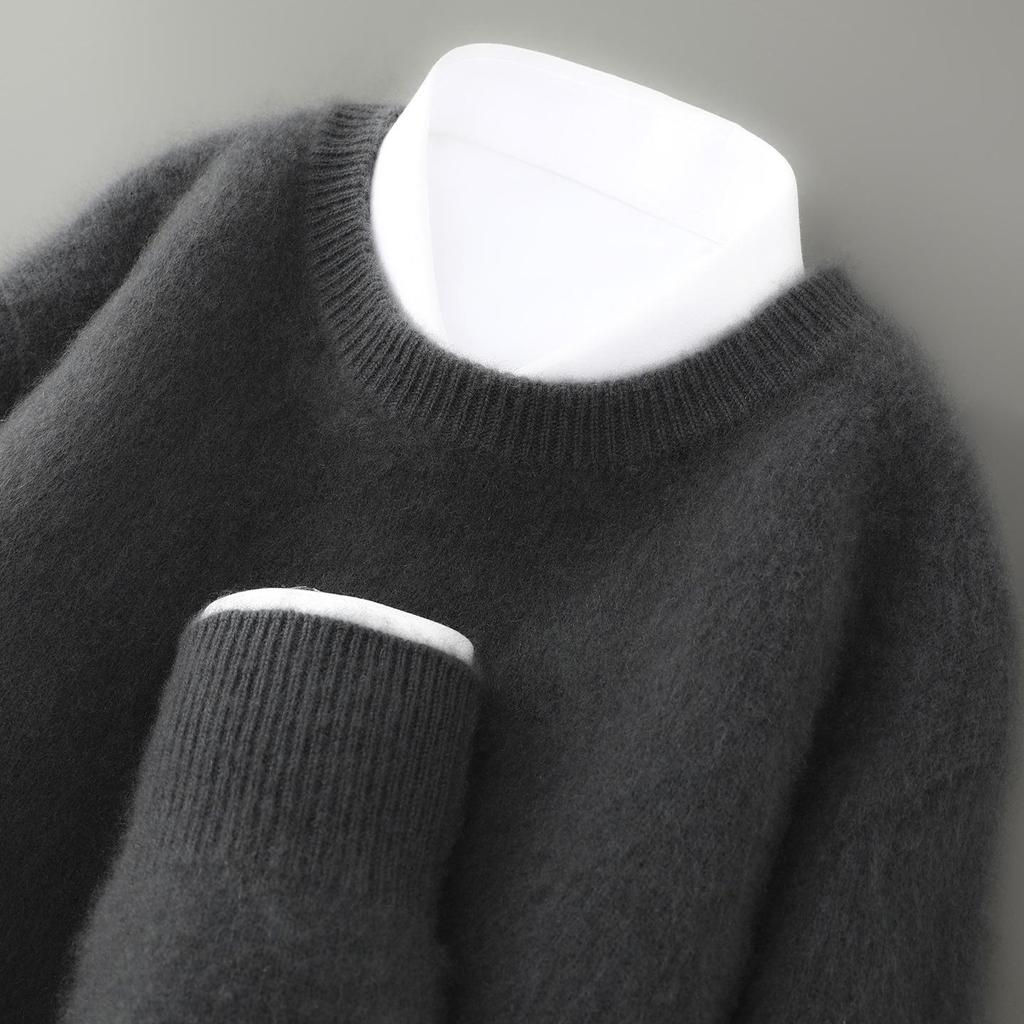 Men's Pure Wool Half-High Collar Thick Business Pullover Sweater - Loose Knit Base Layer