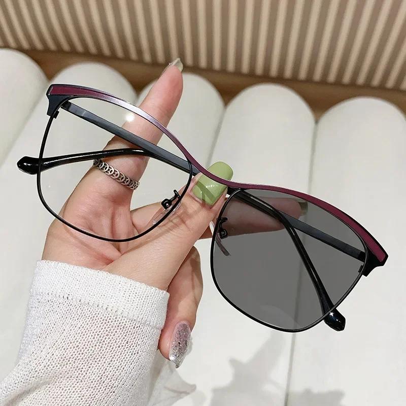 Women Cat Eye Brand Design Pochromic Sunglasses Retro Optical Spectacle Eyeglasses Vintage Anti Blue Light Computer Glasses