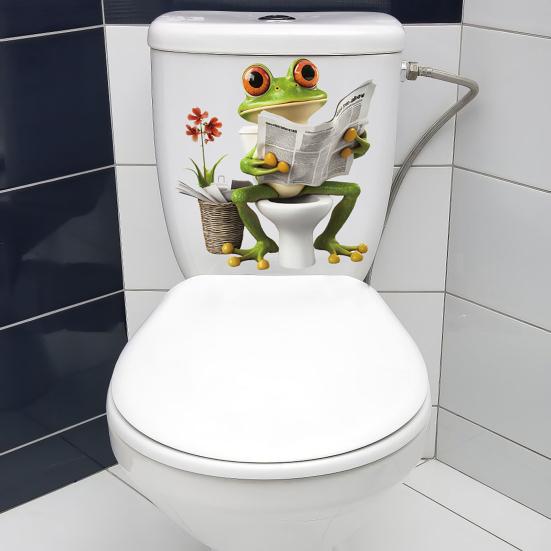 Frog Toilet Sticker Waterproof Funny Frog Reading Toilet Lid Decals Peel And Stick Removable Animal Sticker for Bathroom WC Wall Door Decor