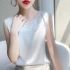 Silk T-shirt for Women Spring and Summer Round Neck Sleeveless Vest T-shirt Mesh Splicing Top Versatile Bottoming Shirt