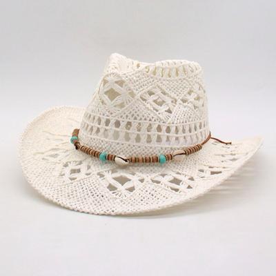 Cool American Seaside Warped Edge Foreign Trade Jazz Top Hat Spring And Summer New Hollow Cowboy Hat Hand-Woven Breathable Straw Hat