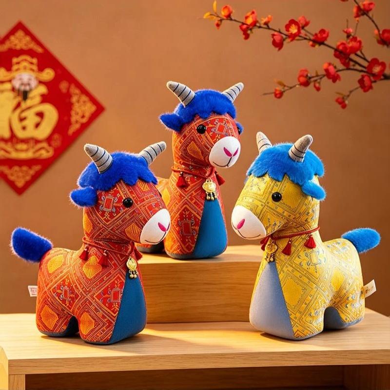 Cuddly Chinese Zodiac Horse Stuffed Doll Traditional Pattern Plush Toy for New Year Gift Collection