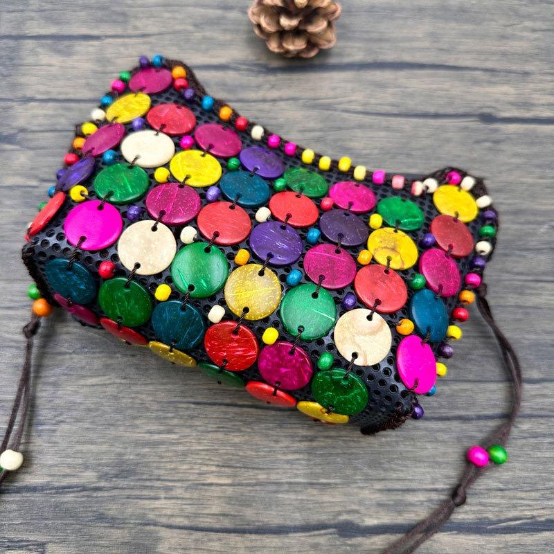 Bohemian Coconut Shell Wood Bead Beaded Bag Colored Mobile Phone Bag Change Bag Small Wallet Oblique Span Bag