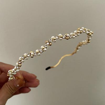 Cerchietti per capelli in zircone squisiti, semplici cerchietti per capelli retrò con perle, corona per feste, eleganti cerchietti per capelli in oro da donna