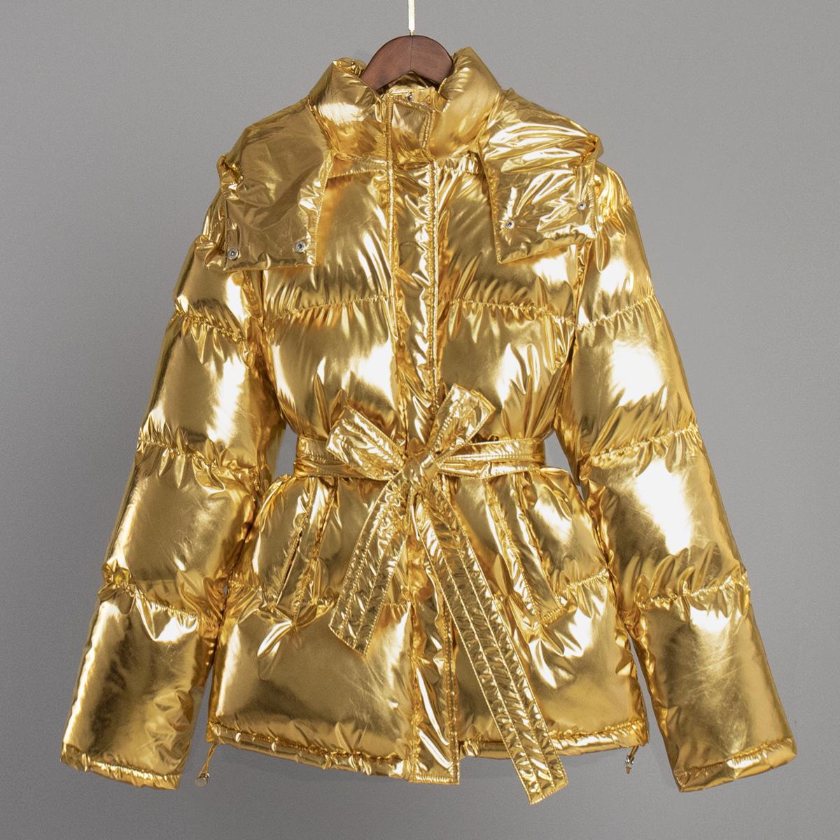 

Женская зимняя стеганая куртка с длинным рукавом на молнии, воротник-стойка, мешковатое короткое пальто с карманами, теплое пальто с капюшоном, теплые стеганые куртки, верхняя одежда для женщин L золотой