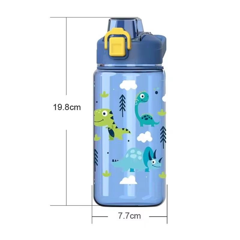 600ml Dětská láhev na vodu s dinosaurem, pítko se silikonovou slámkou, nepropustné plastové lahve na vodu, letní dětský pohár na vodu