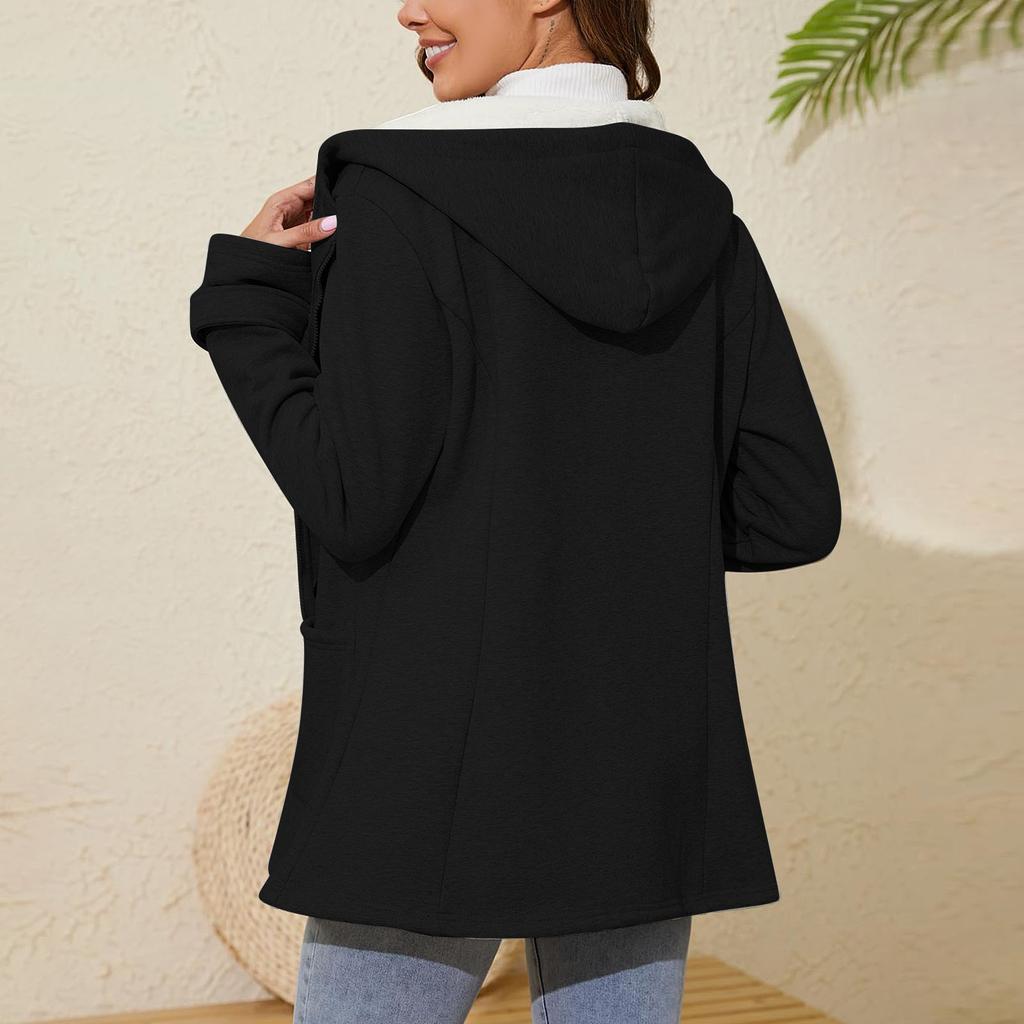 Women's Hoodie Winter Solid Color Plus Fleece Fashion Hoodie Warm Coat