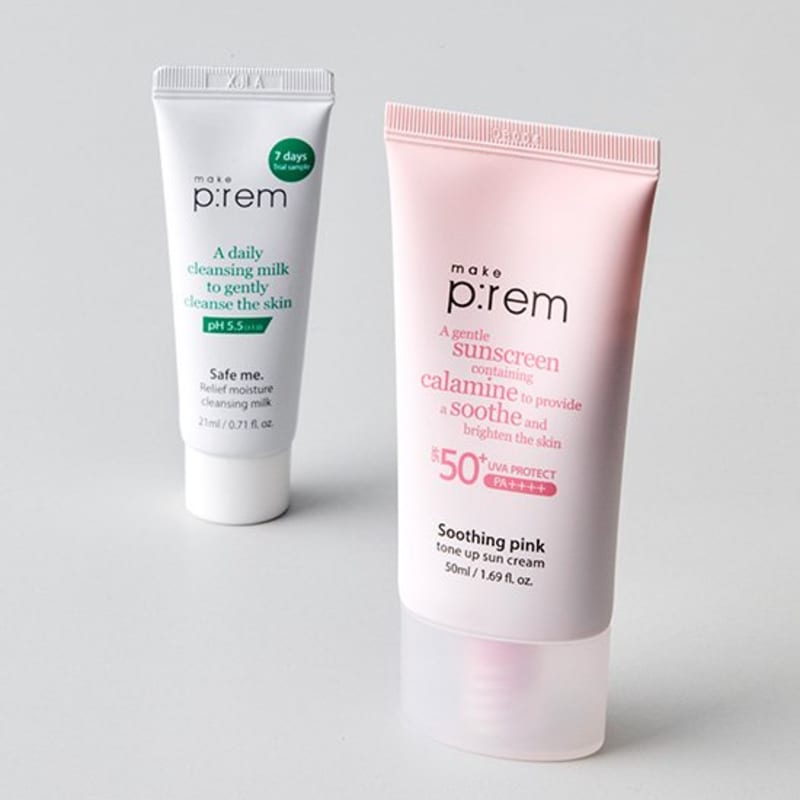 [Make Prem] Soothing Pink Tone-up Sun Cream 50ml + Cleansing Milk 21ml Free