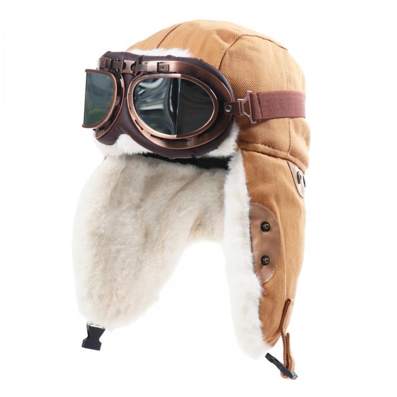 Unisex Winter Canvas Aviator Hat With Ear Flaps Warm Windproof Skiing Cap Foldable Adjustable Retro Style