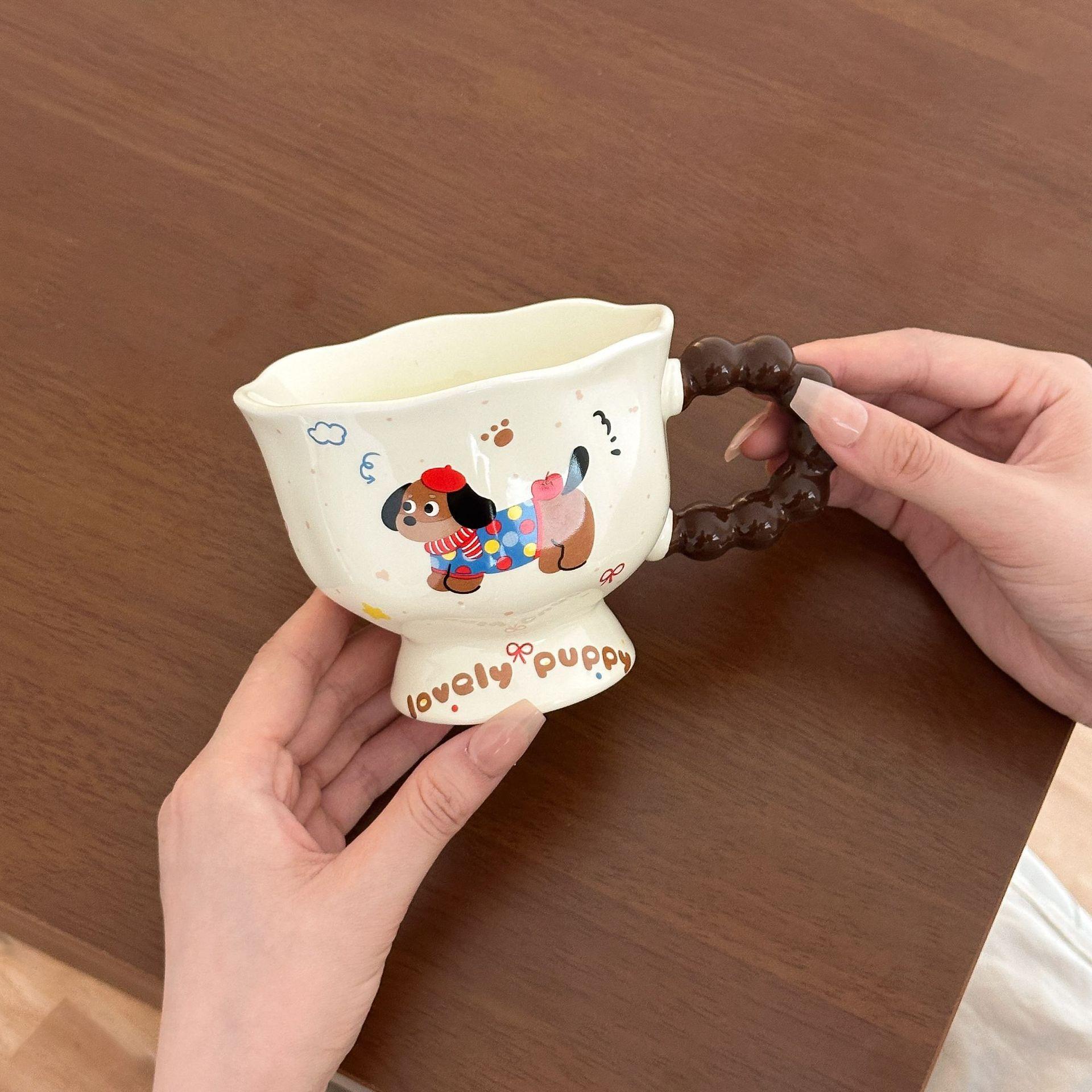 

Cute Dachshund Puppy Mug Ceramic Water Cup Girls Home Breakfast Coffee Milk Cup Practical Gift Set 301-400ml