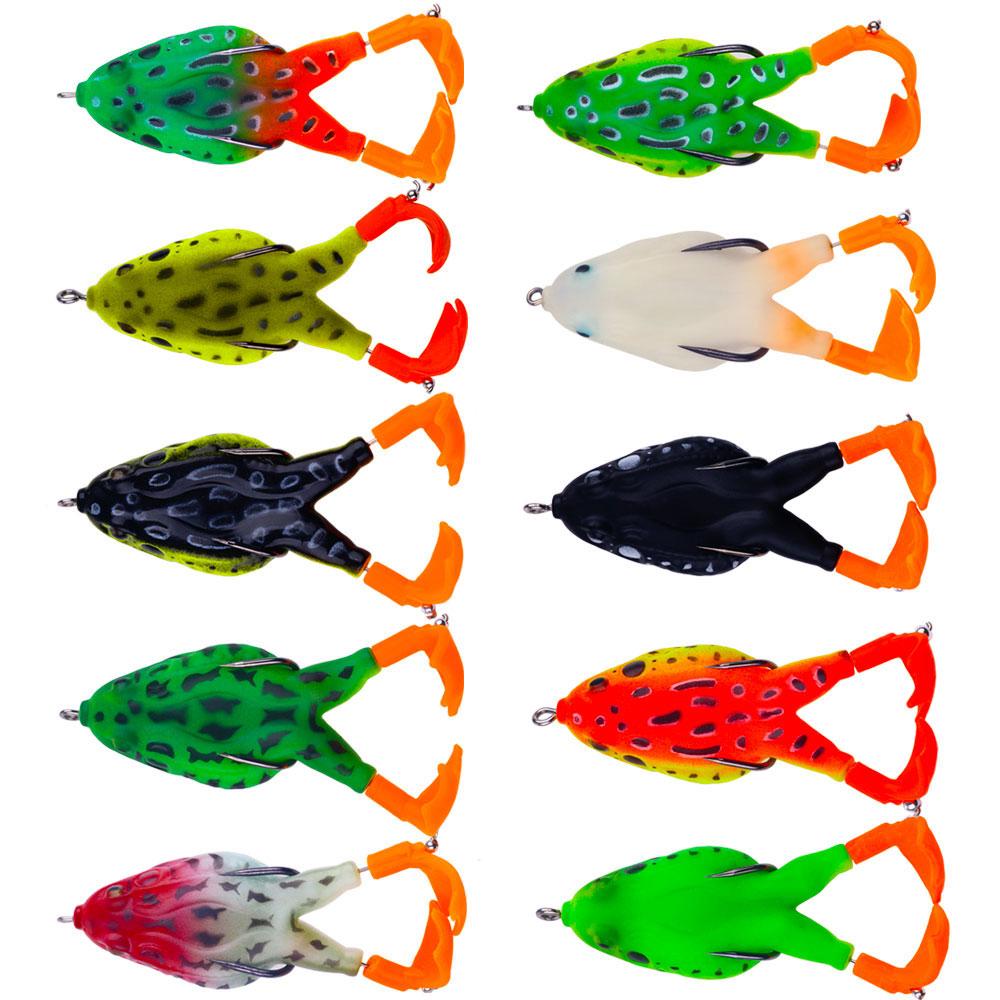 1pcs/10pcs/Floating Topwater Frog Lure Bass Trout Fishing Lures Kit Set Realistic Prop Frog Soft Swimbait Floating Bait with Weedless Hooks