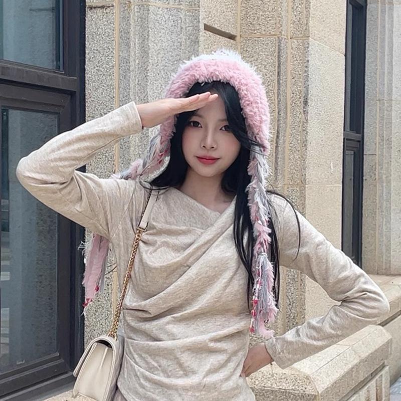 Colorful Knitted Beanie Women's Autumn and Winter Striped Color Matching Ear Protection Warm Face Small Hat