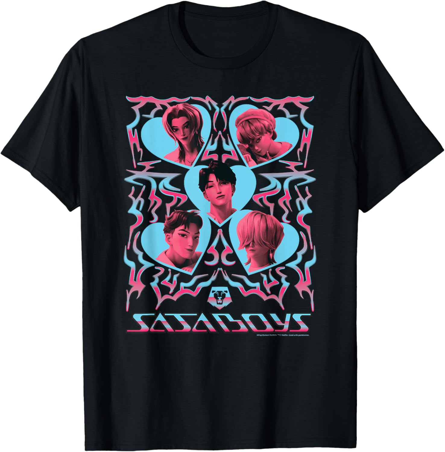 KPop Demon Hunters Saja Boys Heart Shapes Portrait TShirt Summer Mens and Womens Clothing Fashion Short Sleeved Tshirt S