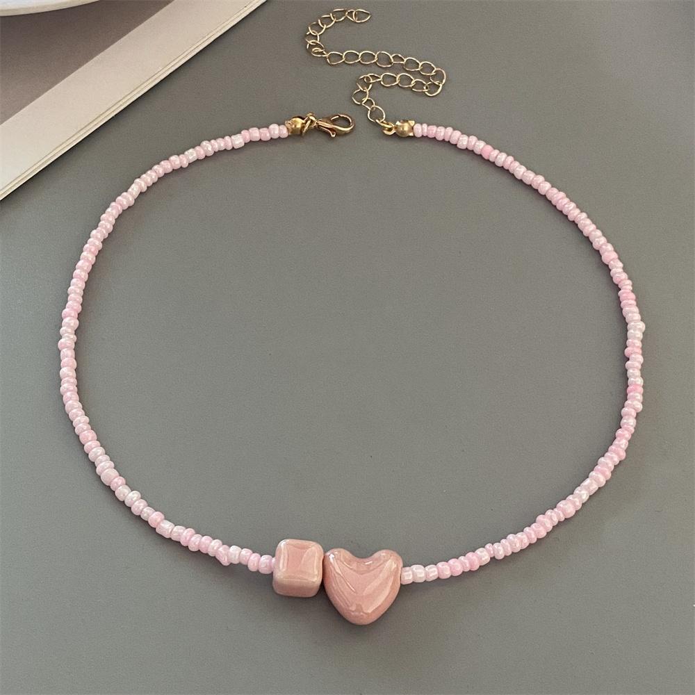1 pc New Colorul Love Heart Necklace Handmade Rice Beads Fashion Geometric Choker Necklace Bohemian Trendy Neck Jewelry