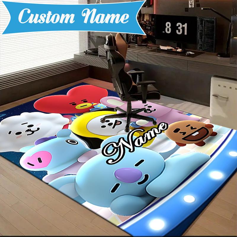 Custom Name K-pop Stars Group Rug for Living Room, Game Rooms, Office, Bedroom, Floor Mat Playful Design, fan gifts Christmas decor