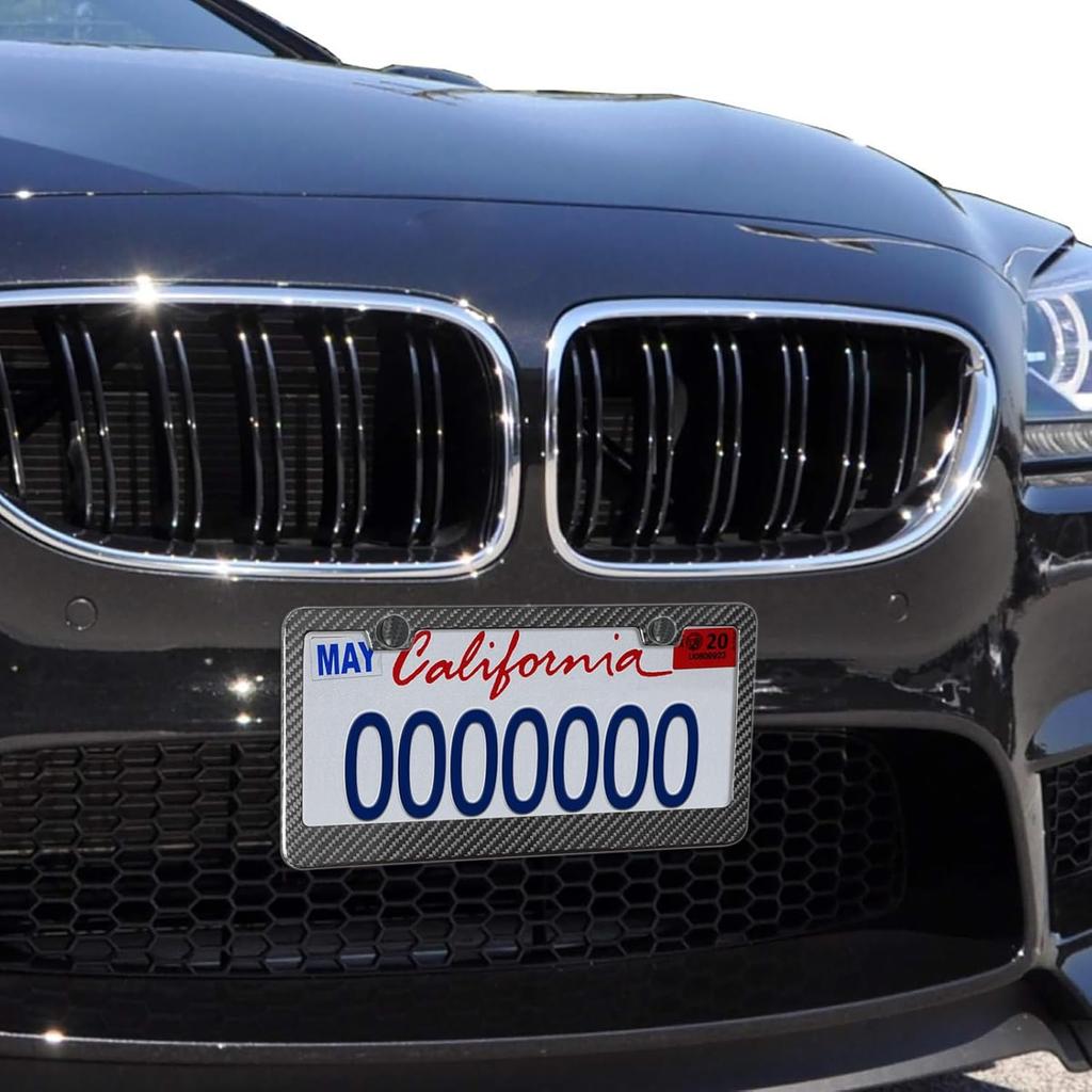 Aootf Carbon Fiber License Plate Frame- Handcrafted of 100% Real Carbon Fiber Cloth Wrap Stainless Steel Frame | Rustproof License Plate Screws with