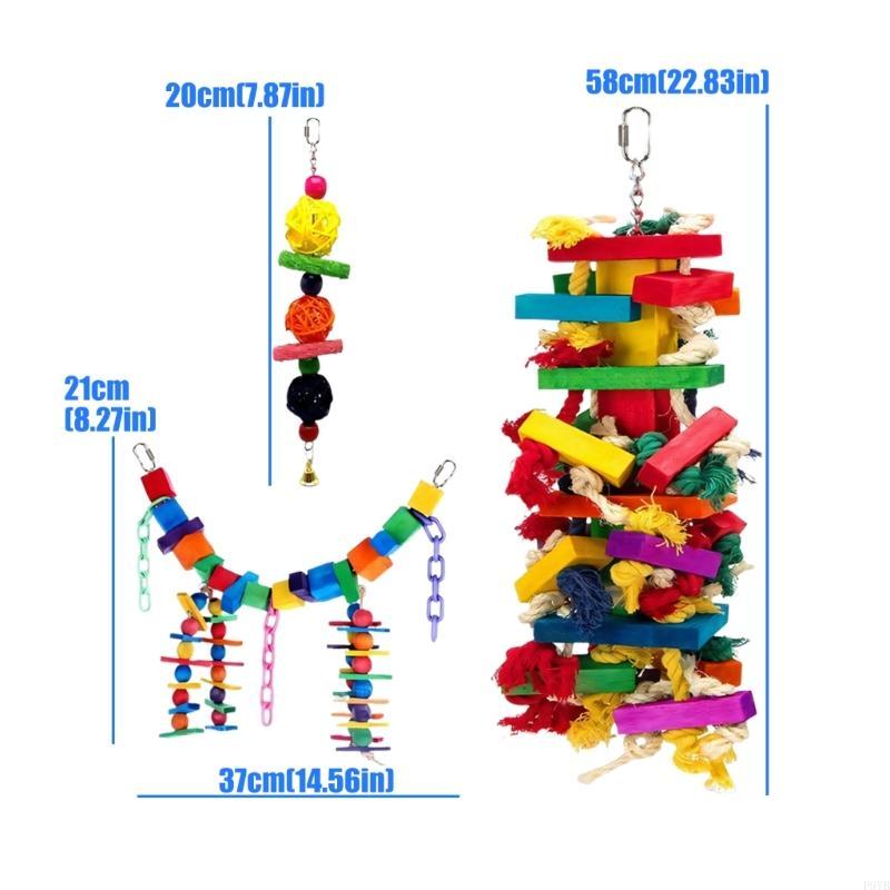 Colorful Natural Play Toy For Medium Large Birds Safe Chewing Bird Cage Hanging Activity Foraging Toy P9YB