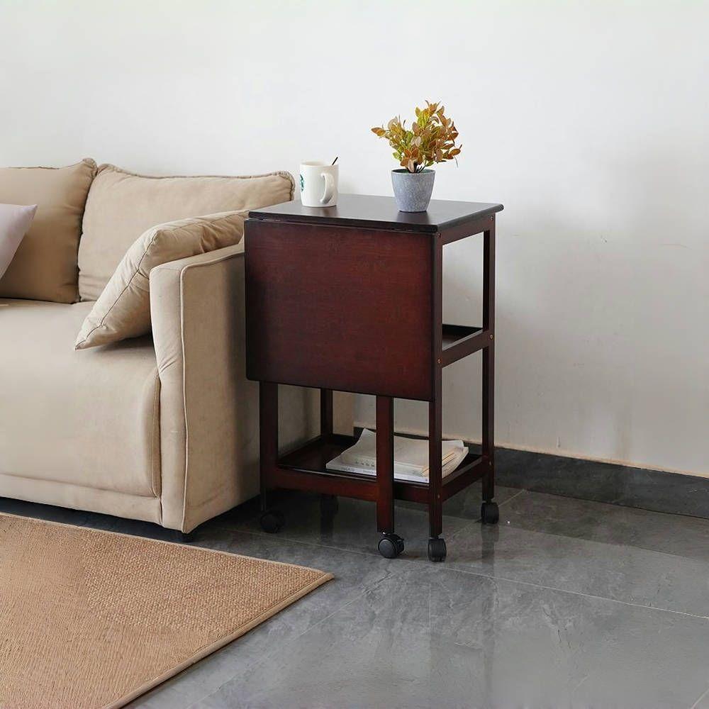 Small Apartment Solid Wood Dining Tables Folding Restaurant Cart Shelf Coffee Shop Side Cabinet with Wheels