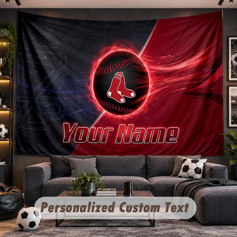 Wall Hanging Tapestry Custom NameBoston Red Sox Pattern Personalized Printed Fabric Wall Decor