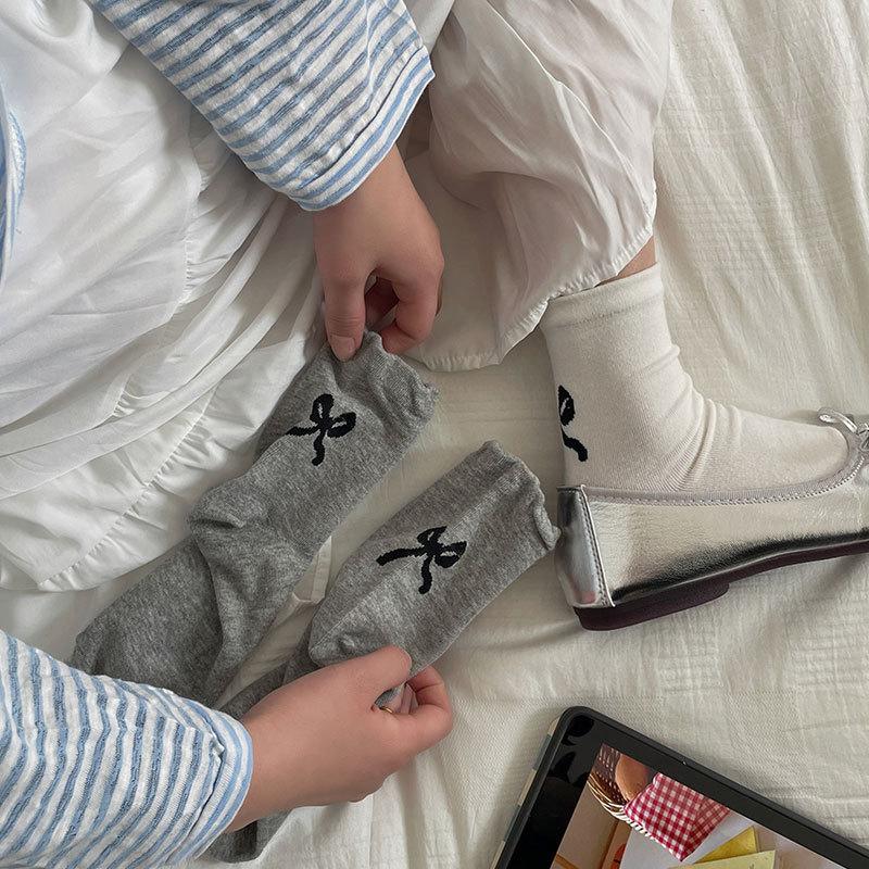 Heel Bow Pure Desire Niche Series Of Medium Socks New Thin And Light Preppy Style Stack Socks