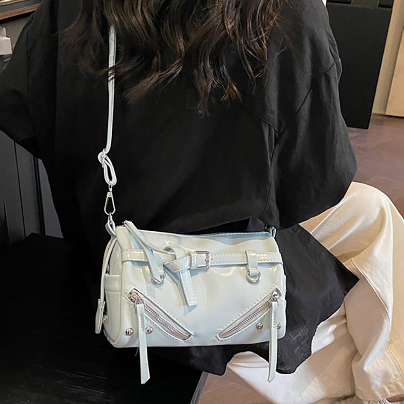 2026 Spring And Summer Korean Editi Casual Handheld Stick Bag Fashi Women S Locomotive Style Shoulder Crossbody Bag 22x12x13CM синий