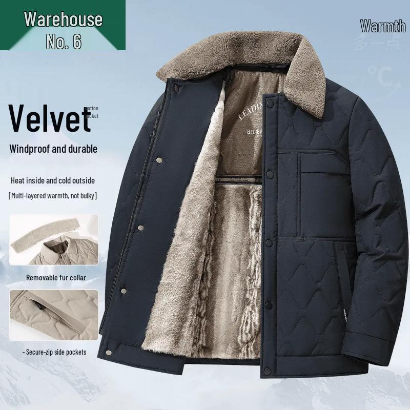Men's Winter Lapel Jacket with Lambswool Fur Collar & Nano Mink Velvet - Thickened Warm Cotton