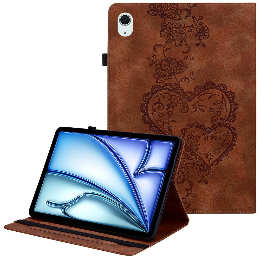 For iPad Air 13 (2025)/(2024) Leather Case Heart Imprint Foldable Stand Card Slot Stylus Holder Tablet Cover