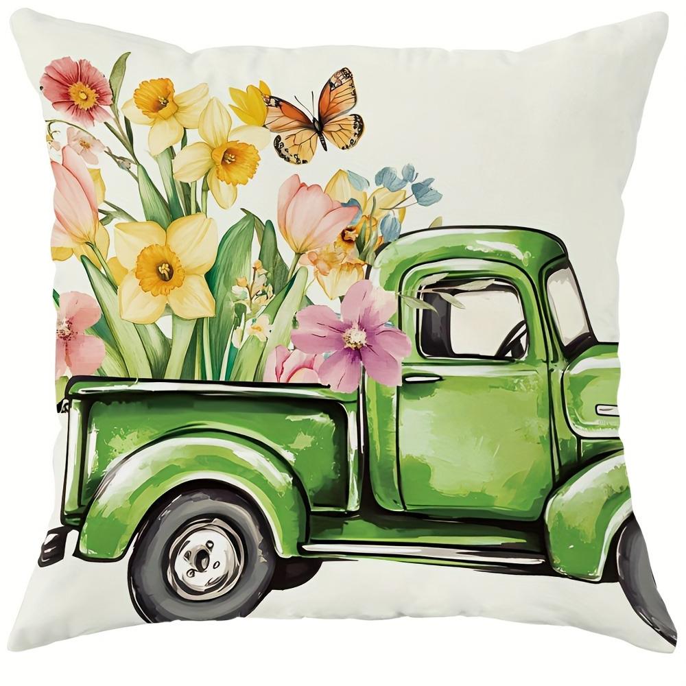 

Очаровательная наволочка с весенним мотивом: Цветочные композиции, Винтажный грузовик и Воодушевляющие цитаты, наволочка для подушки дивана 16x16in 40x40cm