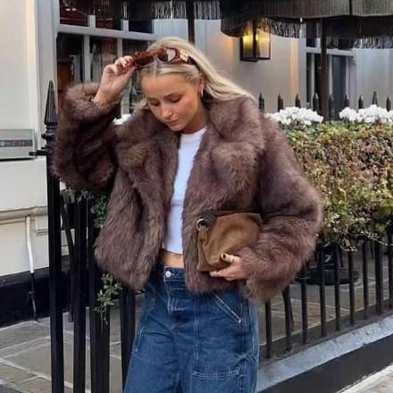 Ins street shooting winter imitation fur jacket trendy fashion short fox fur coat dyed environmentally friendly fur women's clothing