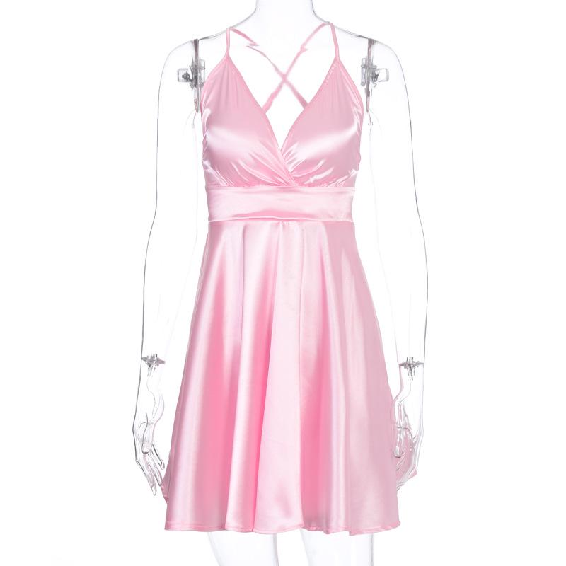 Elegant Bodycon Sexy Women's Dress for Women 2022 Summer Sleeveless Satin A-line Party Club Mini Pleated Dresses Woman Robe