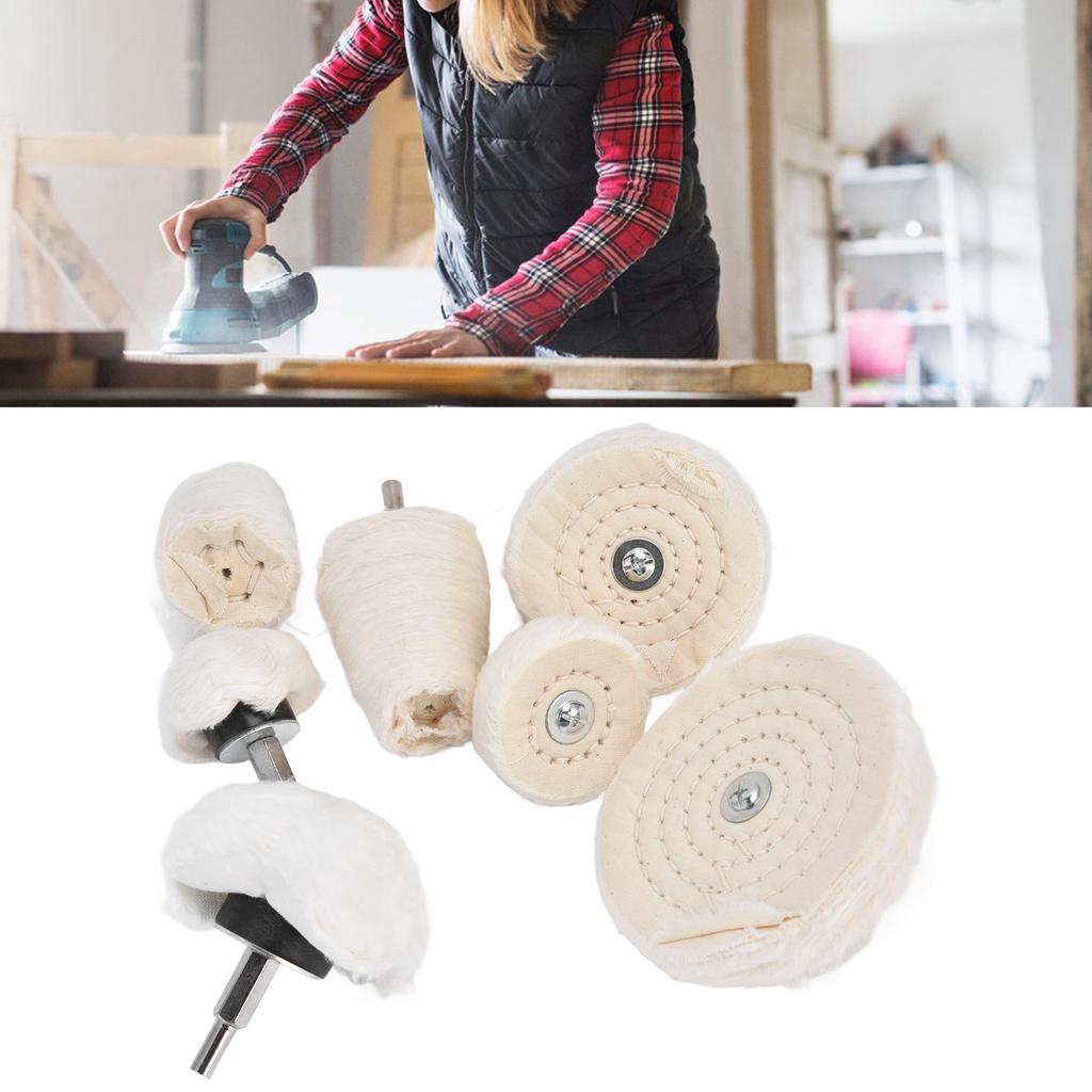 D2 7Pcs Polishing Wheel Kit Cotton Flannel Buffing Drill with 1/4in Shank for Metal Glass Grinding Polishing Cloth Wheel Set