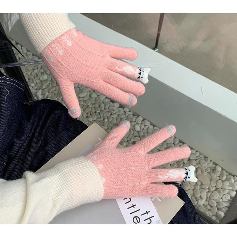 Koreanische Kleine Zuckerbohnen Winter Fingerfreie Wolle Gestrickte Handschuhe für Damen Einfarbig Touchscreen Warm Winddicht Radfahren Finger