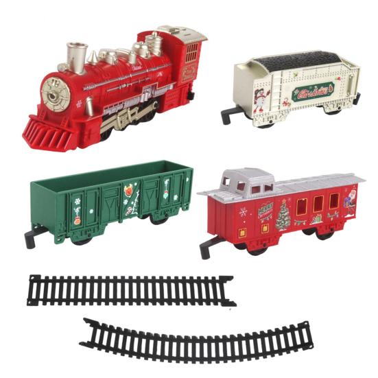 

Детский электрический игрушечный поезд с аксессуарами для железной дороги, развивающий конструктор для малышей, рождественский мини-классический игрушечный поезд со светом и музыкой красный