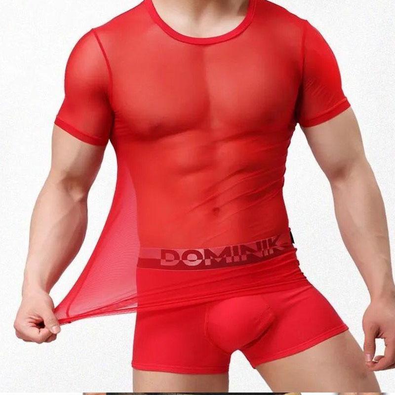 Herren Durchsichtige Sexy Kleidung Sommer Neu Rundhals Atmungsaktive Oberteile Amerikanischer Stil Dünner Stil T-Shirt